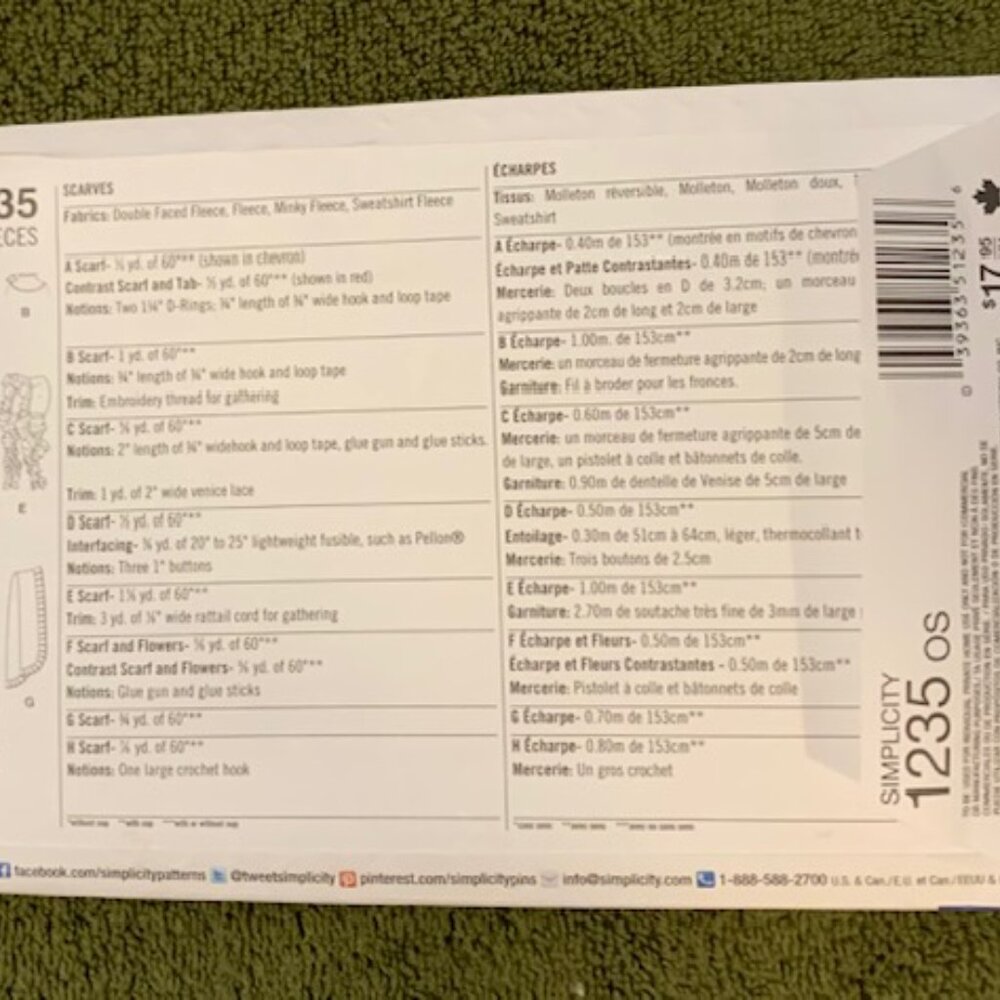 Simplicity Pattern #1235 - Scarf Pattern - Picture 2 of 3